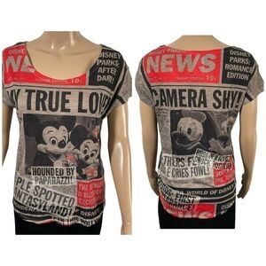 Disney Parks Mickey Minnie Donald Daisy Newspaper print My True Love Tee Small